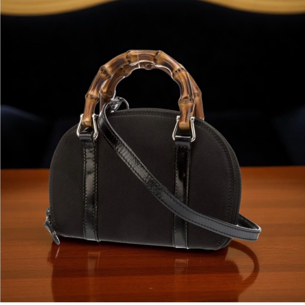 no call outs Vintage Gucci Black and Brown Mini Bag with Bamboo Handles